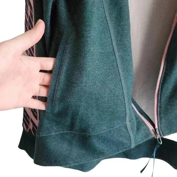 Puma Green Zip Sweatshirt | Women’s M | Pink Accents, Hi-Low Hem, Branded Sleeve - Picture 9 of 13